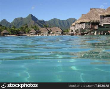 Buildings on a beach, Moorea, Tahiti, French Polynesia, South Pacific