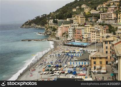 Buildings on a hill at the seaside, Sori, Liguria, Italy