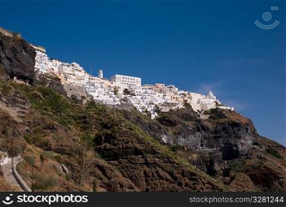 Buildings on a hillside in Santorini Greece