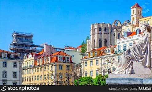 Buildings on Pedro IV Square in Lisbon, Portugal