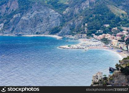 Buildings on the coast, Ligurian Sea, Italian Riviera, Cinque Terre, La Spezia, Liguria, Italy