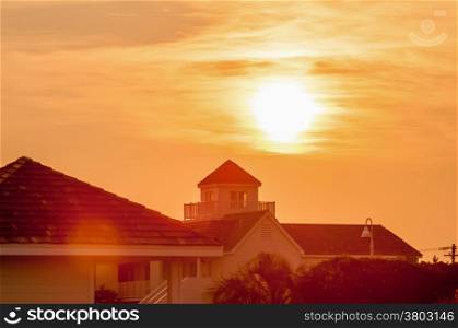 buildings silhouettes at sunrise on cape hatteras natinal seashore