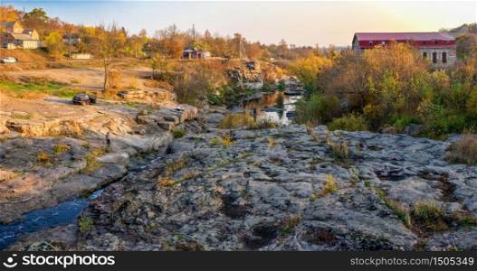 Buky, Ukraine 10.19.2019. Buky Canyon and Hirskyi Tikych river, one of the natural wonders of Ukraine, in the fall. Buky Canyon and Hirskyi Tikych river in Ukraine