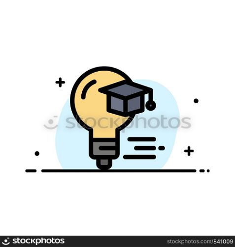 Bulb, Cap, Education, Graduation Business Flat Line Filled Icon Vector Banner Template