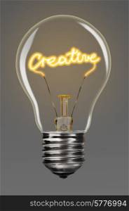 bulb with glowing creative word inside of it, creativity concept