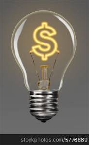 bulb with glowing dollar sign inside of it, financial creativity concept