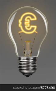 bulb with glowing euro sign inside of it, financial creativity concept
