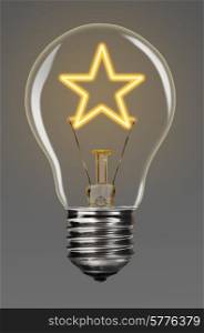 bulb with glowing star inside of it, creativity concept