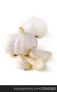 Bulbs and cloves of garlic isolated on white background