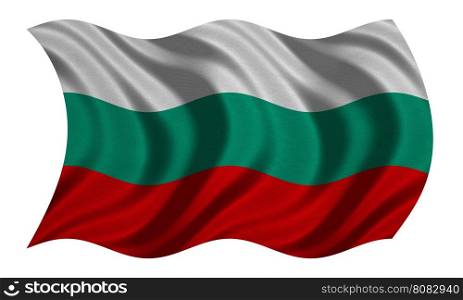 Bulgarian national official flag. Patriotic symbol, banner, element, background. Correct colors. Flag of Bulgaria with real detailed fabric texture wavy isolated on white, 3D illustration