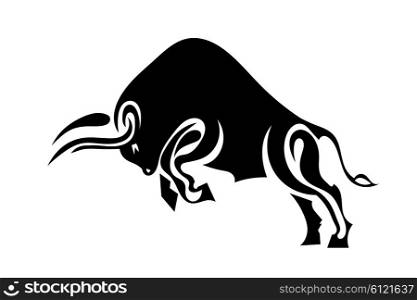 Bull in profile standing on its hind legs. Vector illustration.