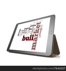 Bull market word cloud on tablet image with hi-res rendered artwork that could be used for any graphic design.. Bull market word cloud on tablet