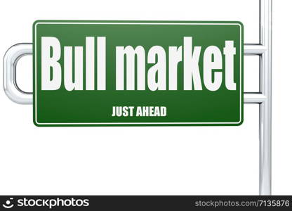 Bull market word on green road sign, 3D rendering