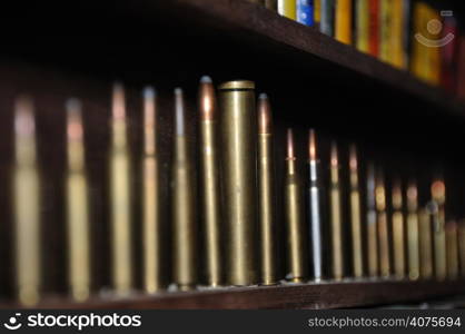 Bullet cartridges on a shelf