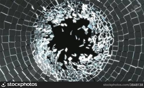 Bullet hole: Shattered glass with slow motion. Alpha is included