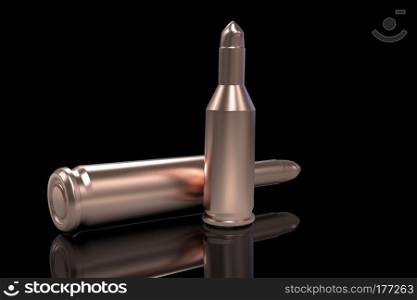 Bullets 3D render Isolated on a black background. Bullets 3D render