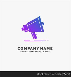 Bullhorn, digital, marketing, media, megaphone Purple Business Logo Template. Place for Tagline.. Vector EPS10 Abstract Template background