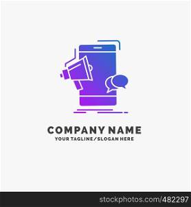 bullhorn, marketing, mobile, megaphone, promotion Purple Business Logo Template. Place for Tagline.. Vector EPS10 Abstract Template background