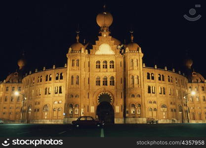 Bullring lit up at night, Lisbon, Portugal