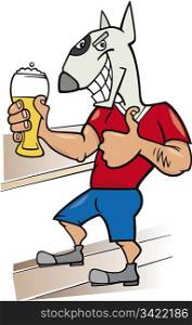 bullterrier man with glass of beer cartoon illustration