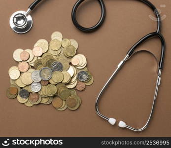 bunch coins arrangement with stethoscope