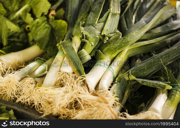 bunch fresh leek vegetable crate market 1