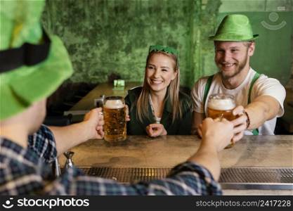 bunch friends celebrating st patrick s day with drinks bar