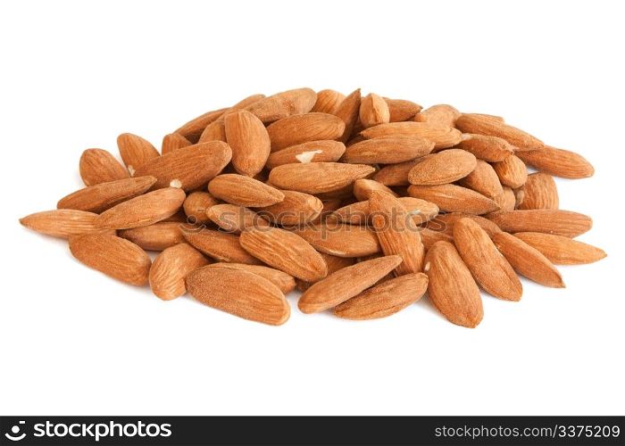 Bunch of almonds on a white background.