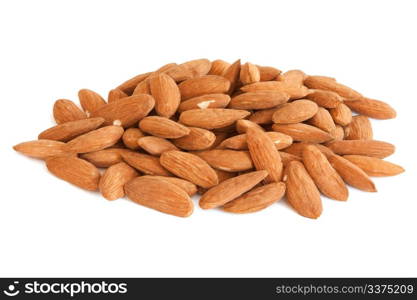 Bunch of almonds on a white background.