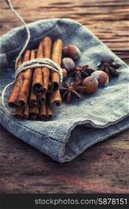 Bunch of cinnamon sticks and star anise