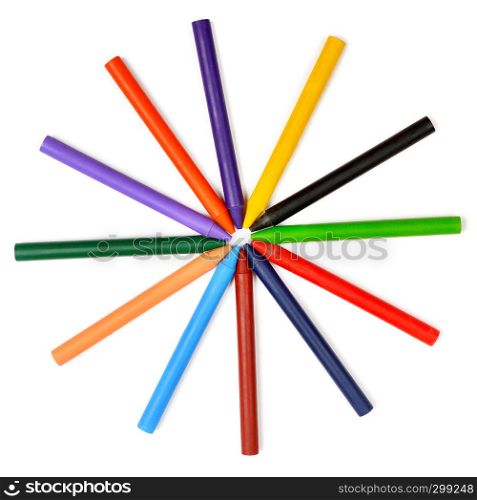 Bunch of colored pencils isolated on white background. The concept of creative learning.