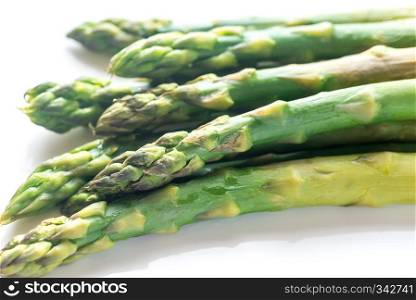 Bunch of cooked asparagus on the plate