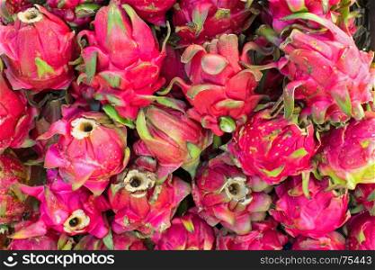 Bunch of dragon fruit on the market in Java Indonesia