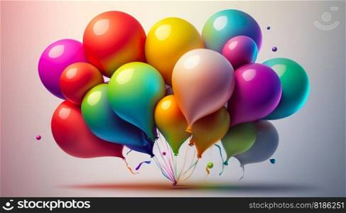 Bunch of flying colorful balloons background. Party and Celebration concept on uniform background. Generative AI.. Bunch of flying colorful balloons background. Party and Celebration concept on uniform background. Generative AI