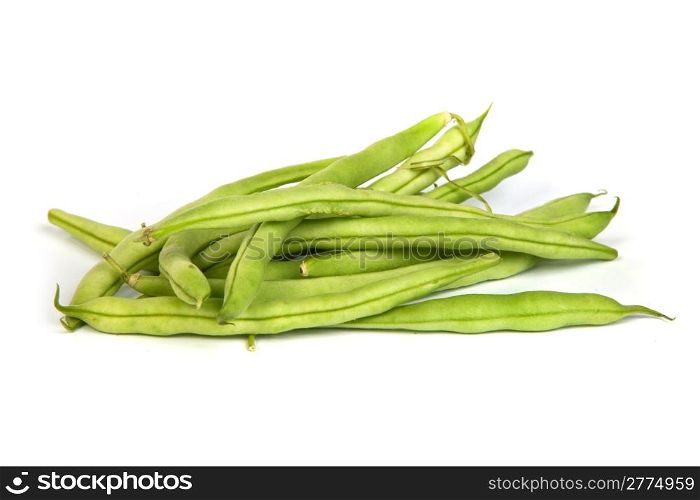 Bunch of fresh green beans isolated on white background.