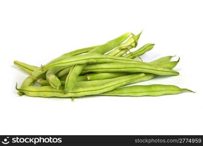 Bunch of fresh green beans isolated on white background.