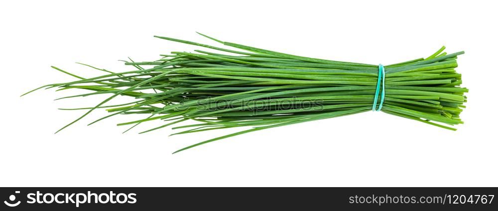 bunch of fresh leaves of Chives isolated on white background. bunch of fresh leaves of Chives isolated on white