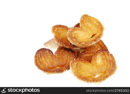 bunch of fresh palmier cookies isolated on white background