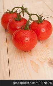 Bunch of Fresh Tomatoes on Wooden Table