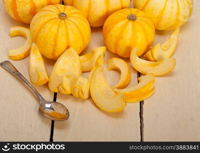 bunch of fresh yellow pumpkins just collected from garden