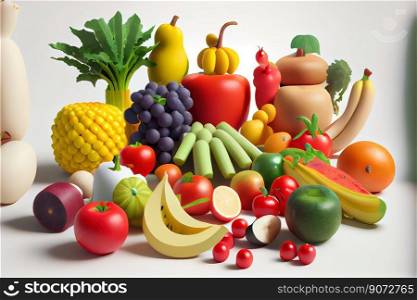 Bunch of fruits and vegetables on a white background
