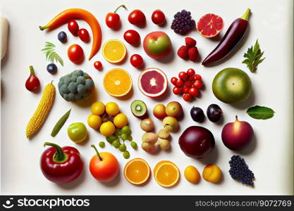 Bunch of fruits and vegetables on a white background