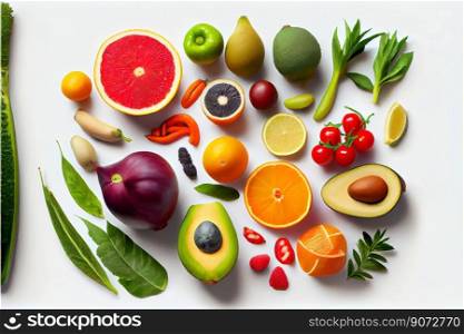 Bunch of fruits and vegetables on a white background