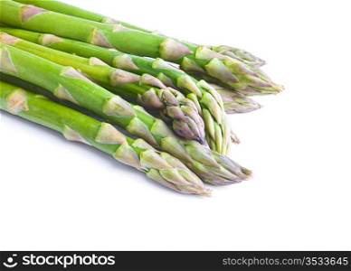 Bunch of Green fresh asparagus isolated on white background.Background added to achieve good composition.