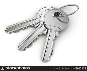 Bunch of keys on white isolated background. 3d