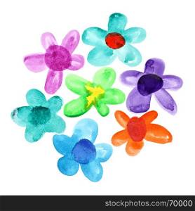 Bunch of multicoloured watercolor flowers isolated over the white background