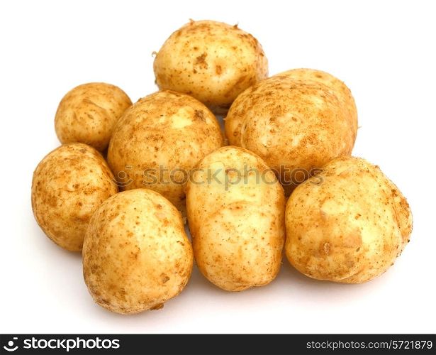 bunch of potatoes on white background close up
