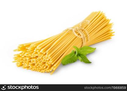 Bunch of raw spaghetti isolated on a white background. Bunch of raw spaghetti
