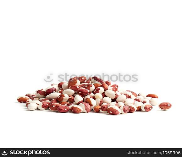 bunch of raw white-red beans on a white background, close up
