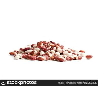 bunch of raw white-red beans on a white background, close up